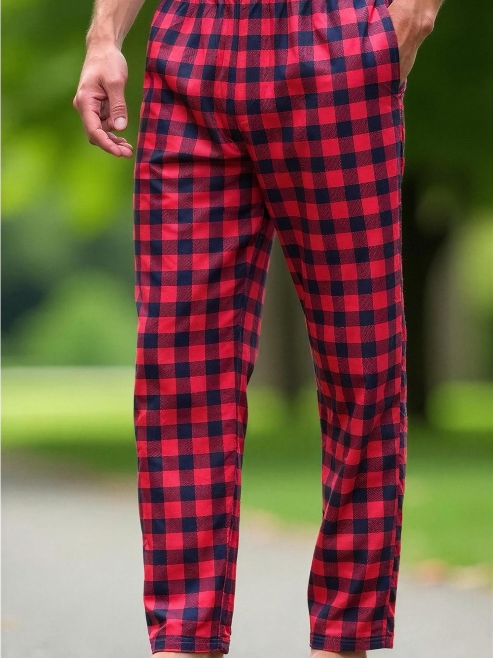 Men's Red & Black Buffalo Plaid Chinos - Casual Straight Fit